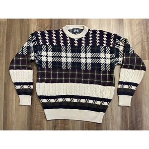 Woods & Gray Sweater Mens Large Multi Color Plaid Cable Knit Pullover Crewneck